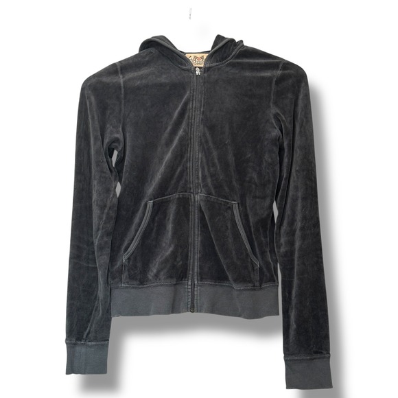 Vintage Juicy Couture Velour Hoodie Medium Grey House of Juicy Graphic Y2K - Picture 2 of 7